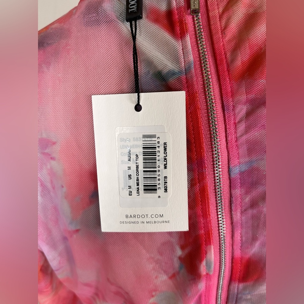 Bardot Pink Watercolor Mesh Corset Crop Top - Picture 8 of 9